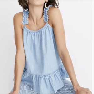 Madewell Sunshower Chambray Ruffle Tank Top